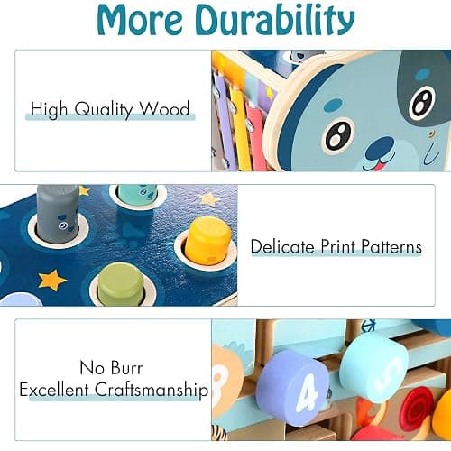 KIDWILL Montessori Pounding Toy for 1 2 Year Olds Wooden Hammering & Activity Board with Xylophone, Number Maze, Pounding Bench Educational Toddler Gift Toys Age 1-3 thumbnail 7