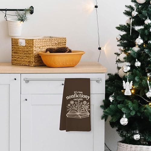 Yorhifa Brown Floral Book Kitchen Dish Towels, Book Lover Reader Bookish Bookworm Gifts, It's Too Nonfictiony Outside Hand Towels for Bathroom Kitchen Decor, 16x24 Inches thumbnail 5