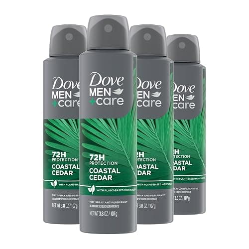 DOVE MEN + CARE Dry Spray Antiperspirant Coastal Cedar 3.8 oz 4 Count | 72 Hour Protection with a Plant-Based Moisturizer - Image 1