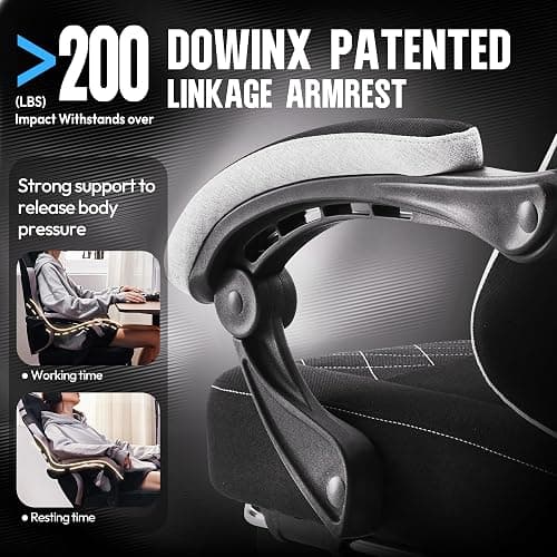 Dowinx Fabric Gaming Chair, Ergonomic Computer Chair with Footrest and Pocket Spring Cushion, Height Adjustable Video Gamer Chair with Lumbar Support for Adults, Black thumbnail 6