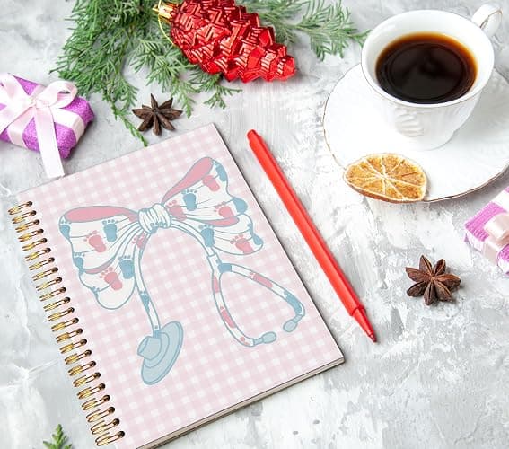WNAGT Labor and Delivery Nurse Gifts Spiral Notebook 5.5x8.3, NICU Pediatric Neonatal Nurse Obgyn Gifts, Nursing Medical Office Supplies for Work, Coquette Stethoscope Bow Medical Journaling Notebooks thumbnail 5