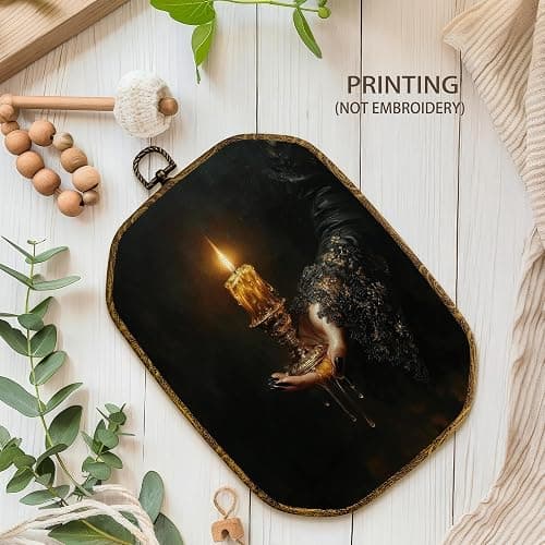 Yjeslw Dark Academia Octagon Wall Art Decor, Black Magic Witchcraft Candle Framed Canvas Prints, Vintage Victorian Wall Hanging Decorations for Home Bedroom Living Room Decor, 10.2x7 Inches thumbnail 2