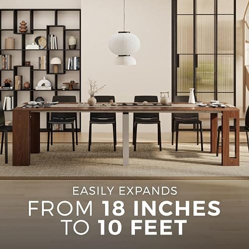 Mobili Fiver, Easy, Extendable Console Table with Extension Leaves Holder, 17.7(120.1) x35.4 in, Walnut, for 4-12 People, Space Saving Dining Table for Entrance, Living Room, Italian Furniture thumbnail 3
