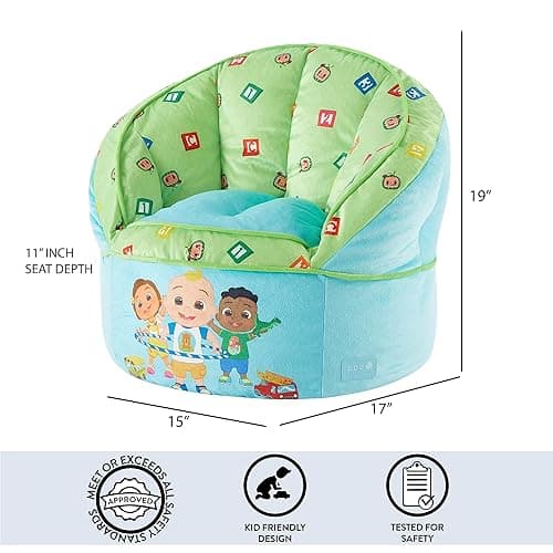 Idea Nuova Cocomelon Blue Round Bean Bag Chair for Kids, Ages 3+, Large thumbnail 5