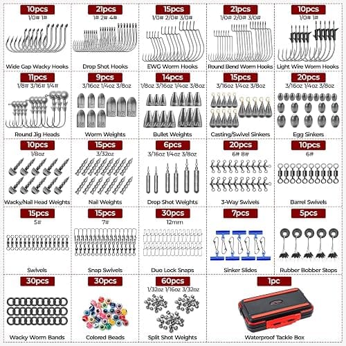 MadBite by KastKing 182/265/400pcs Compact Fishing Tackle Kit - All-in-One Freshwater Hooks, Weights, Bobbers in Tackle Box, Fishing Gear Set for Bass Trout Panfish thumbnail 5