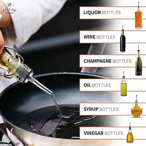 Zulay 2 Pack Stainless Steel Liquor Pourers with Rubber Dust Caps - Tapered Spout Liquor Bottle Pourers for Alcohol - Pour Spout For Liquor Bottles, Olive Oil Dispensers, Syrup, Vinegar, Juice thumbnail 6