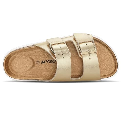 mysoft Women's Comfortable Arch Support Footbed Cork Wedge Sandals - Slip-On Platform Summer Slides with Adjustable Buckle thumbnail 4