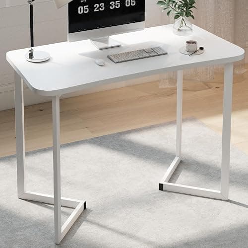 Funecy Computer Desk 40 Inch Small Table for Office,Modern Simple Style Writing Study Work Gaming Table for Home Office (White) - Image 1