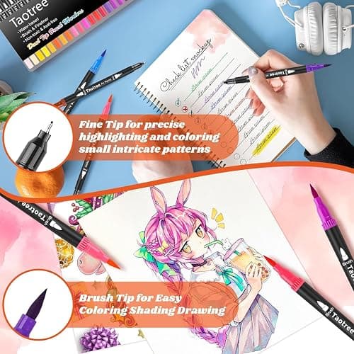 Taotree 150 Colors Dual Tip Art Markers Pens for Adult Coloring Book, Artist Fine & Brush Tip Coloring Markers Drawing Pen for Journaling Note Taking Lettering Calligraphy Craft Art Supplies Set thumbnail 5