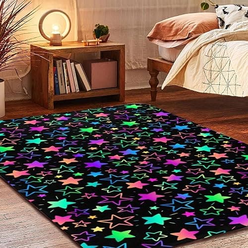 Neon Stars 5x7 Area Rugs,Rainbow Glitter Washable Area Rug for Living Room Soft Anti-Skid Thin Carpet Indoor Floor Carpets for Bedroom Dining Room Farmhouse Nursery Home Office thumbnail 6