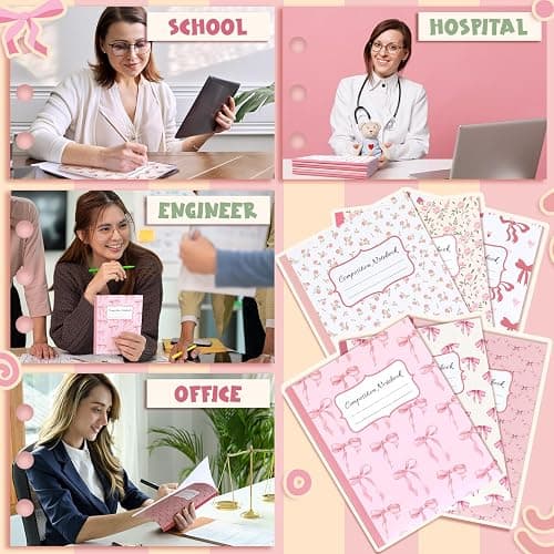 Fullhawl 6 Pack Composition Notebook College Ruled Bulk Pink Bow Composition Notebook Preppy Aesthetic for Back to School Supplies 110 Pages 9-3/4 x 7-1/2" Cute Journal for First Day of School Office thumbnail 5
