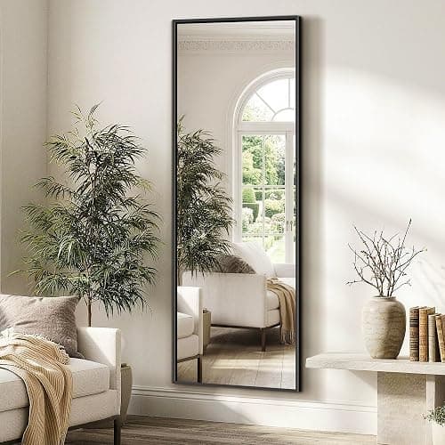 FICTOR Full Length Mirror with Stand, Floor Standing Mirror Full Body, HD Shatterproof Black Frame Wall Mirror for Bedroom, Living Room, Dressing Room & Entryway, 70"x24" thumbnail 7
