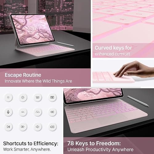 typecase Keyboard Case for iPad Air 13(M3 2025 / M2 2024) and iPad Pro 12.9 (6th, 5th, 4th, 3rd Gen),Magic Keyboard, Magnetic Keyboard Case with Multi-Touch Trackpad,11 Colors Backlight,Light Pink thumbnail 7