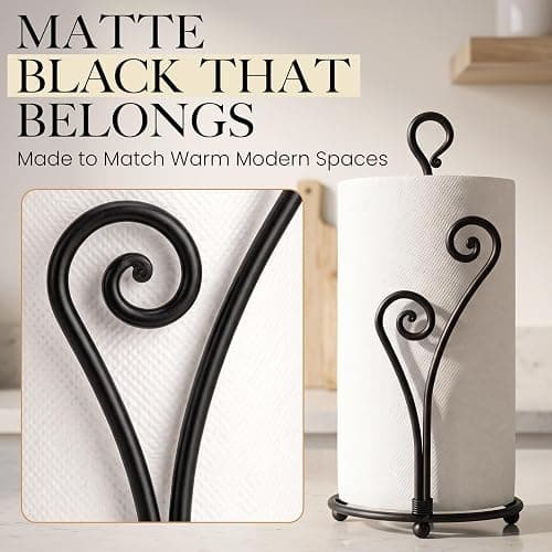 RTZEN Matte Black Paper Towel Holder Non-Slip Base Countertop | Decorative Farmhouse Paper Roll Holder, Rustic Metal Modern Stylish Accent Durable Stand for Kitchen, Bathroom (Heart Shaped) thumbnail 5