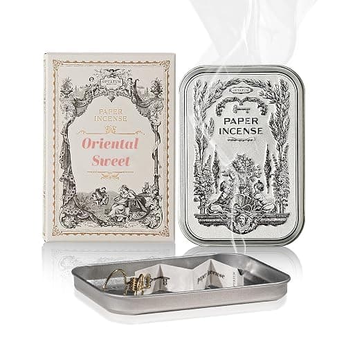 Paper Incense - 48pcs with Vintage Tin Case, Burning Papers Infused with Natural Essential Oils, Quick Usage & Long-Lasting Fragrance, Eliminating Bathroom, Kitchen, Pet Odors - Oriental Sweet - Image 1