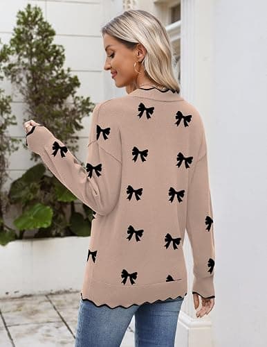 Zeagoo Women's 2025 Fall V Neck Sweater Casual Long Sleeve Lightweight Ribbed Knit Pullover Sweaters Dressy Casual Tops thumbnail 2