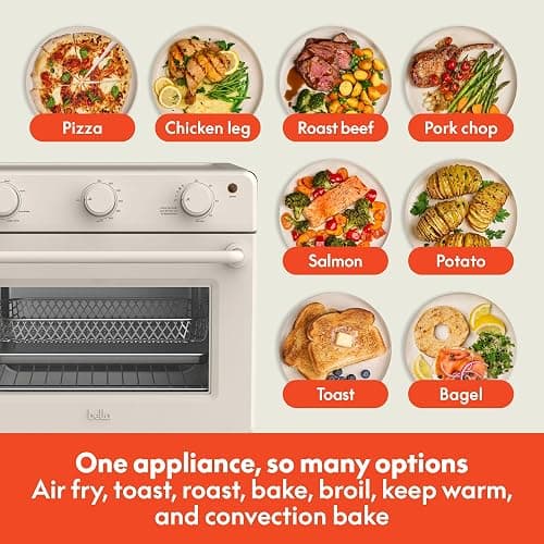 bella Air Fry Toaster Oven, 7 Preset Cooking Options, Dishwasher-Safe EverGood Coated Trays Included, 60-Minute Auto Shutoff w Audible Timer, Power Indicator Light, 1700 Watt, Oatmilk thumbnail 6