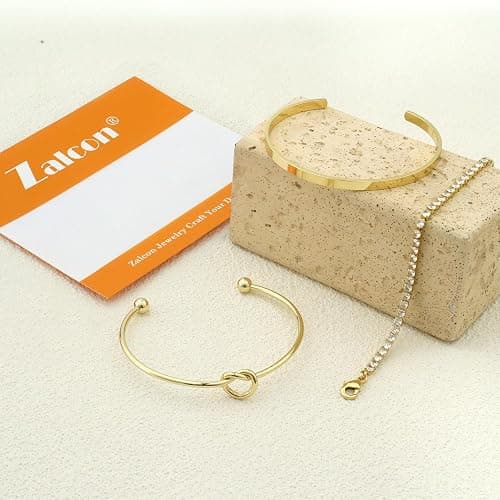 Zalcon Gold Bangle Cuff Knot Bracelet for Women Stack Non Tarnish 14k Gold Plated Dainty Cubic Zirconia Tennis Bracelets Jewelry Set for Women Trendy - style 01 thumbnail 6