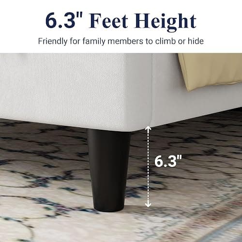 Allewie Queen Bed Frame/Velvet Upholstered Bed Frame with Vertical Channel Tufted Headboard/Strong Wooden Slats/Platform Bed Frame/Mattress Foundation/Box Spring Optional/Easy Assembly/White thumbnail 5