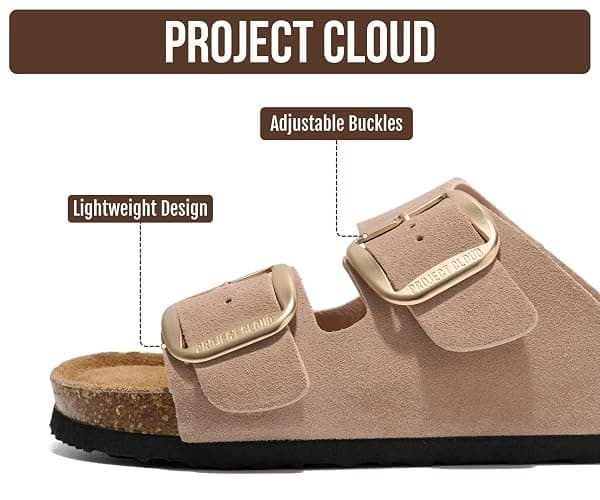 Project Cloud 100% Genuine Leather Footbed Sandals for Women (Santorini) | Comfortable Beach Essentials Womens Sandals Plush Memory Foam Cushioning Vacation Essentials Slides for Women Footwear thumbnail 3