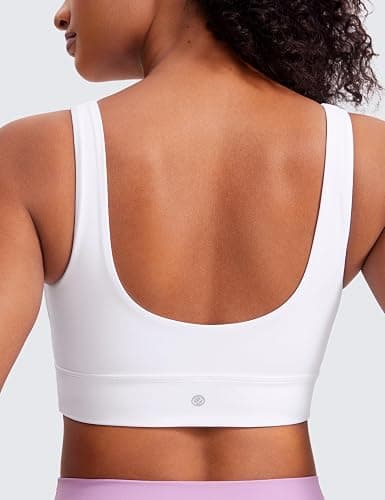 CRZ YOGA Butterluxe Womens U Back Sports Bra - Scoop Neck Padded Low Impact Yoga Clothes Workout Crop Top with Built in Pads - Large - White thumbnail 4