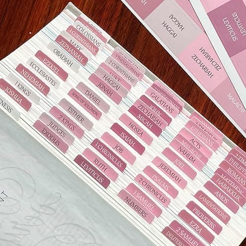 Laminated Bible Tabs, Reposition Large Print Stickers, Easy to Read and Apply Bible Tabs for Women and Man (White Pink) - Image 1