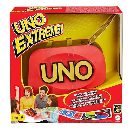 Mattel Games Jeu de Cartes UNO Extreme avec Distributeur aléatoire émettant des lumières et des Sons, 112 Cartes. Jeu pour Enfants, Adolescents et Adultes. Cadeau pour Joueurs de 7 Ans et Plus, GXY75 - Image 1