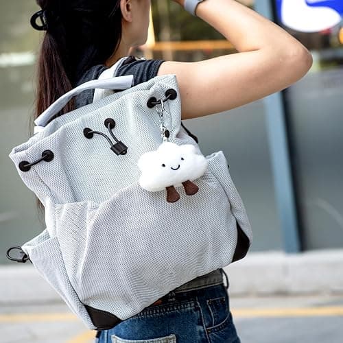 Cute Keychain Bunny Plush Rabbit Key Chain Kawaii Smiling Cloud Keychains for Women Girl, Bag Purse Backpack Charms (2PCS) thumbnail 3