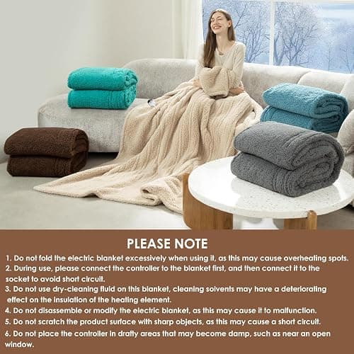 LUZARTA Heated Blanket Full Size 72"X84" Beige - Soft Double Sided Sherpa Electric Blanket Full Size with LED Display, 6 Heating Levels & 10 hrs Timer, Machine Washable & Fast Heating, Gift for Women thumbnail 9