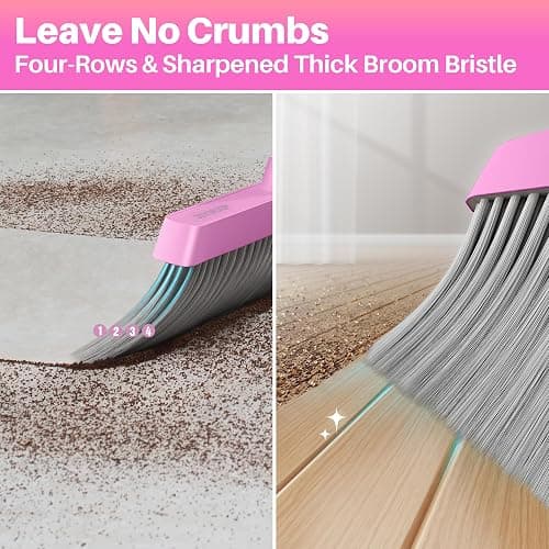 JOYMOOP Pink Broom with Dustpan Combo Set, Upright Stand Up Broom with Built-in Comb Teeth, Angle Broom for Home Kitchen Office Lobby, Pet Hair and Hardwood Floor Sweeping thumbnail 5