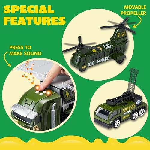 JOYIN 25 in 1 Military Kids Truck Toys for Age 3+, Toddler Boy Toys, Army Men Tanks Set with Soldier Men, Mini Battle Cars in Carrier Truck with Lights and Sounds, Christmas Great Gifts for Grandkids thumbnail 7
