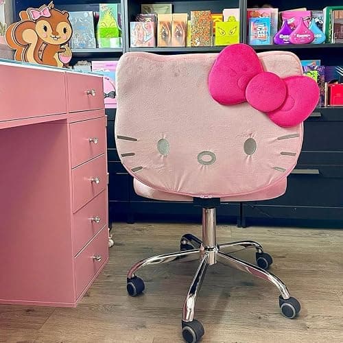 Impressions Vanity Hello Kitty Kawaii Swivel Vanity Chair for Makeup Room, Adjustable Height Desk Chair with Wheels Rolling, Comfy Polyurethane Foam Back Armless Chair for Dorm (Pink) thumbnail 2