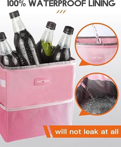 HOTOR Car Trash Can with Lid and Storage Pockets - 100% Leak-Proof Organizer, Waterproof Garbage Can, Multipurpose Trash Bin for Car, 2 Gallons, Pink thumbnail 8