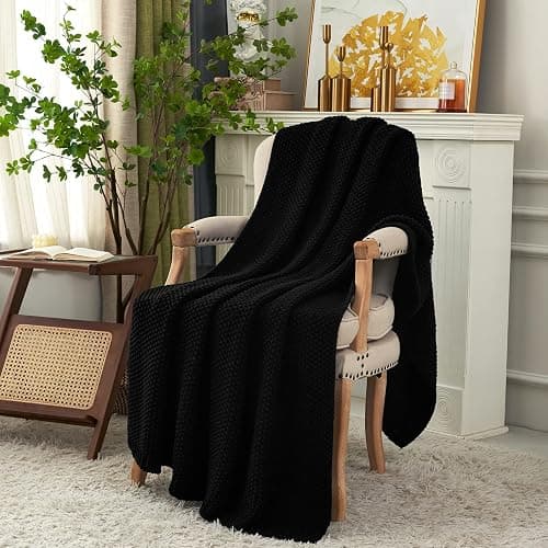 Chunky Cable Knit Throw Blanket Lightweight Black 100% Organic Cotton Blanket for Sofa Couch Bed Baby Nursery, Rustic Shabby Chic Modern Farmhouse, 60” x 80” Give Laundering Bag thumbnail 4
