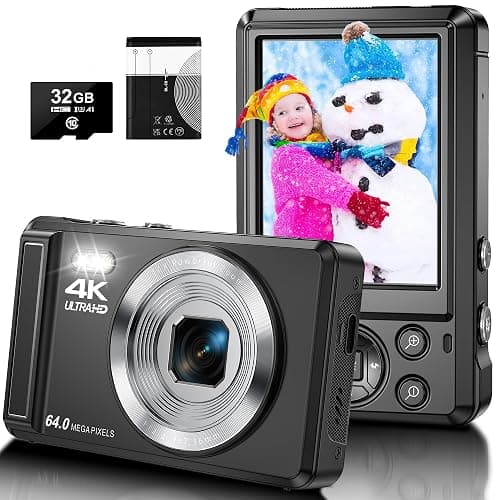 Digital Camera - 4K Point and Shoot Small Digital Cameras - 64MP UHD Autofocus Compact Camera for Photography with Flash - Portable Vlogging Camara Gifts for Kids with 32GB Card, 2.8" Screen, 16X Zoom - Image 1