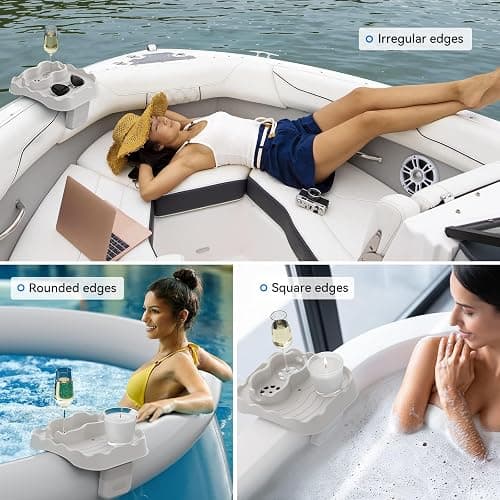 Anivia Hot Tub Table Tray, Adjustable Width 4.3" to 7.7" Hot Tub Accessories for Intex PureSpa, Nonslip Caddy Holds 2 Drinks, Keep Snacks-Drinks Handy and Dry, Fits Outdoor Inflatable Spa/Pool(Beige) thumbnail 6