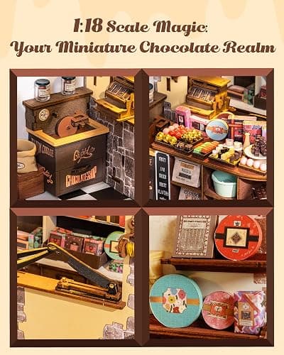 Rolife DIY Miniature House Kit Henry's Chocolate Shop 1:18 Scale Dollhouse Diorama, Tiny House Building Kit Crafts for Adults Home Decor Gift for Adults Him Her thumbnail 4
