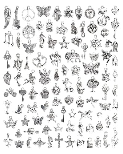 JIALEEY Wholesale Bulk Lots Jewelry Making Silver Charms Mixed Smooth Tibetan Silver Metal Charms Pendants DIY for Necklace Bracelet Jewelry Making and Crafting, 100 PCS - Image 1