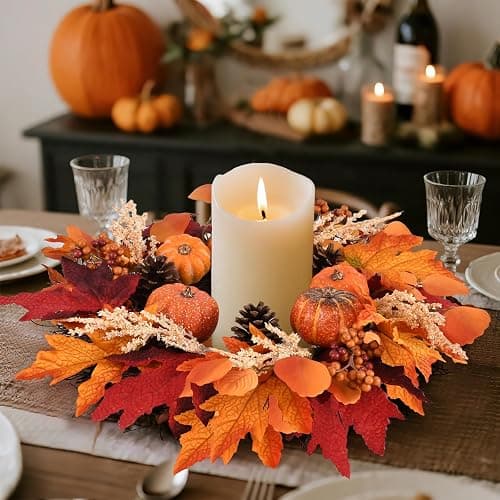 20 Inch Fall Wreaths Decorations Maples Autumn Wreath with Hanger | Leaf Pumpkin Pine Cone Berry For Thanksgiving Harvest Farmhouse Outdoor Indoor Window Wall thumbnail 5
