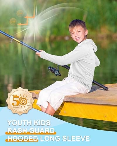 Roadbox Boys Rash Guard UPF 50+ Sun Hoodie Kids Fishing Shirt Long Sleeve | Youth Hooded UV Protection Swim Shirts, Lightweight Quick Dry Sunshirt for Beach Hiking Athletic Summer Outdoor thumbnail 2