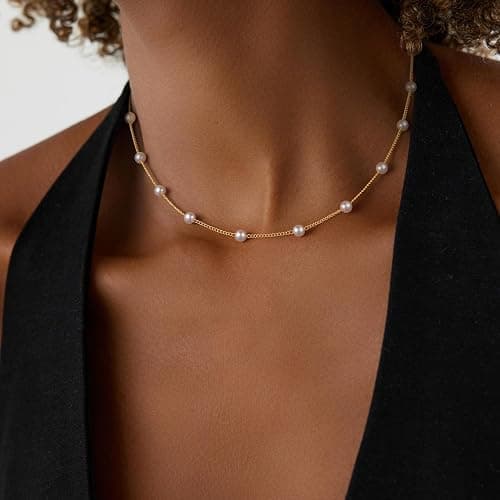 Gold Pearl Necklaces for Women - White Pearls Jewelry Gifts Wedding Bride Bridesmaid Jewelry thumbnail 3