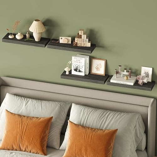 Fixwal 15.8in Floating Shelves, Rustic Wood Finish Wall Shelves Set of 4, Shelves for Wall Decor, with Invisible Brackets for Bathroom, Living Room,Bedroom and Kitchen(Gray) thumbnail 8