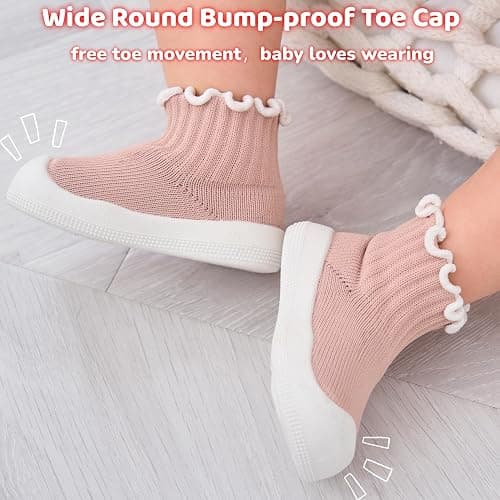 EUFANCE Baby Girl Sock Shoes Toddler Ruffle Walking Shoes Infant Non-Slip Slippers Soft Rubber Sole Sneakers Lightweight Breathable Barefoot Shoes thumbnail 5