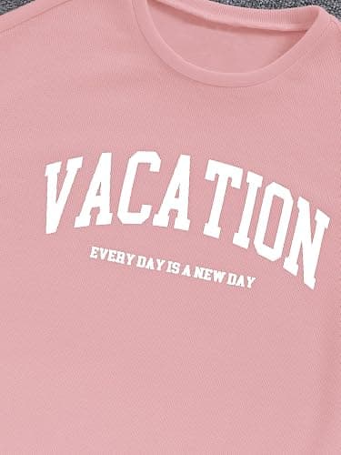 Verdusa Girl's Tracksuit Sets 2 Piece Outfits Letter Print Vacation Tee Top and Drawstring Waist Shorts thumbnail 4