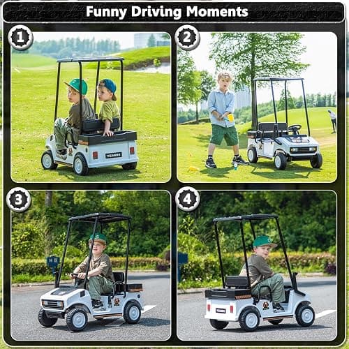 12V Golf Cart for Kids Boys Girls 2 Seater Electric Ride on Toys, White | Detachable Sunshade Roof, 2WD, With Remote Control, Music Player, for Kids 3-5, Max Load 100 Lbs thumbnail 6