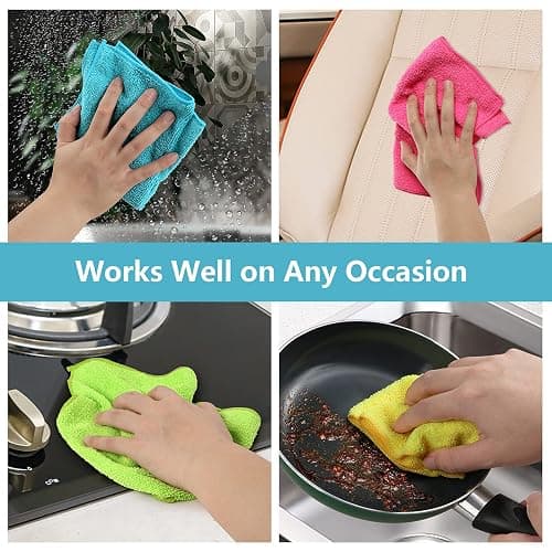 HOMEXCEL Microfiber Cleaning Cloth,12 Pack Cleaning Rags, Cleaning Towels with 4 Color Assorted, 11.5"X11.5"(Green/Blue/Yellow/Pink) | 12 Pack, 4 Color Assorted, 11.5"X11.5", Green/Blue/Yellow/Pink thumbnail 6
