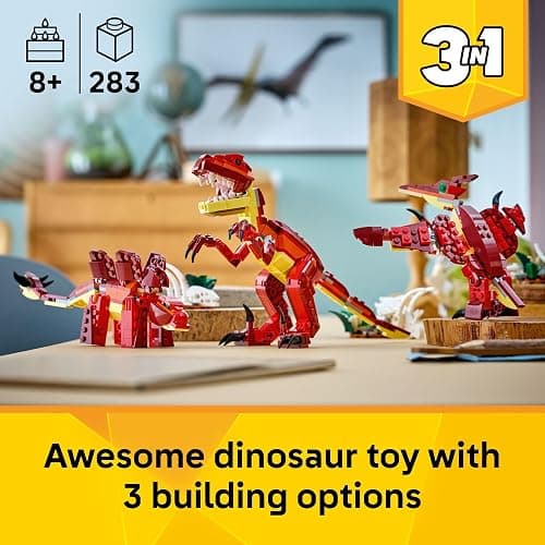 LEGO Creator 3 in 1 Fierce Dinosaur Building Toy for Boys & Girls, Ages 8+ - Gift for Birthdays - Kids Build 1 of 3 Prehistoric Animal Figures - 31379 thumbnail 2