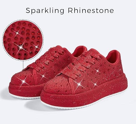 LUCKY STEP Rhinestone Platform Sneakers for Women | Sparkly Glitter Bling Tennis Shoes Fashion Wedding Party Walking Sneakers thumbnail 3