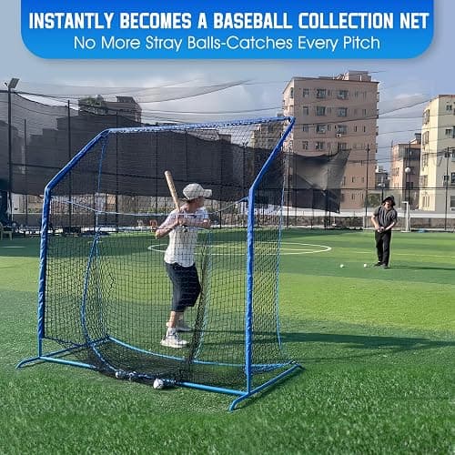 Baseball Softball Net with Blocking System, 7x7ft/6x6ft Practice Cage for Batting/Pitching/Fielding, Metal Frame with Elevated Base and Storage Bag for Backyard Outdoor Indoor thumbnail 5