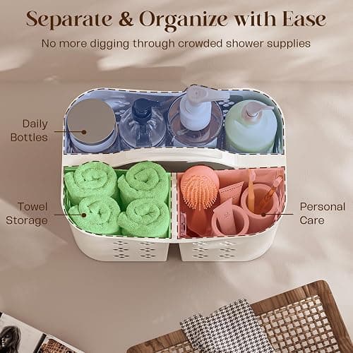 Portable Shower Caddy with Handle, Large Capacity Shower Basket Organizer, Quick-Drain Bathroom Storage Tote, Durable Plastic Shower Organizer for College Dorm, Beach, Gym, Travel Essentials, White thumbnail 7